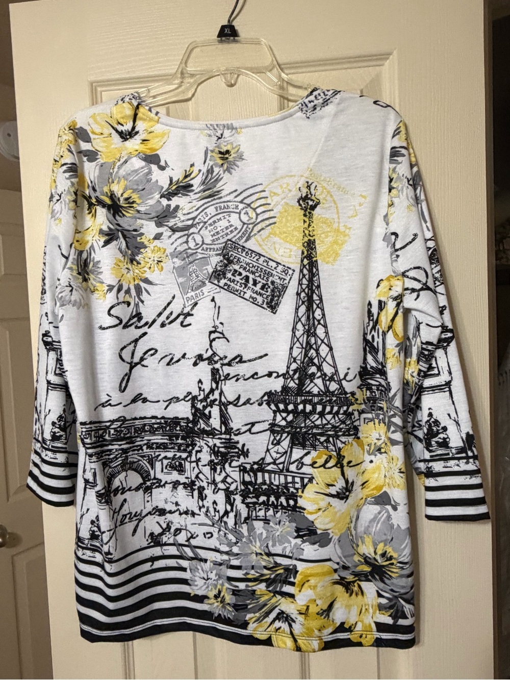 Women's Paris Print Floral Long Sleeve Top - White, Yellow & Gray. Worn one time - Picture 2 of 11